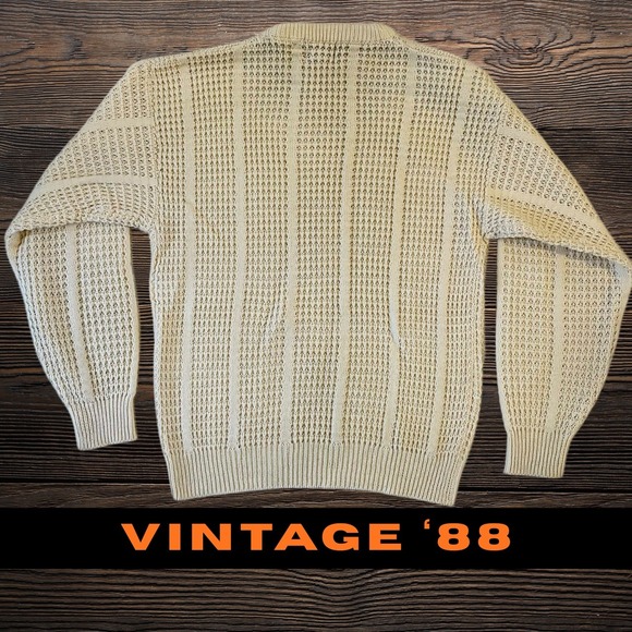 Vintage Saturdays Cream Knit Crew Neck Sweater Medium Acrylic Pullover 80s 1988 - Picture 2 of 8
